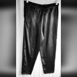 Vintage 90's Black Satin Pleat Hi Waist Zoot Suit Style Chino Slacks Pants Sz M